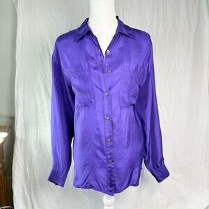 Purple Partners Mervyns 100% Silk Blouse, Medium, Button Down, 44" Bust, 90s